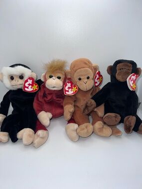 Ty Beanie Babies Set Of 4 Monkeys With Tags Mooch Schweetheart Bongo Congo 90's